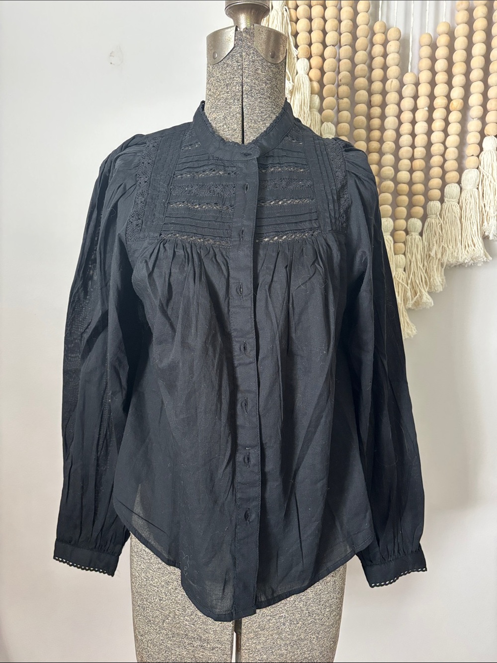GAP Black Lace-Trim Button Front Shirt